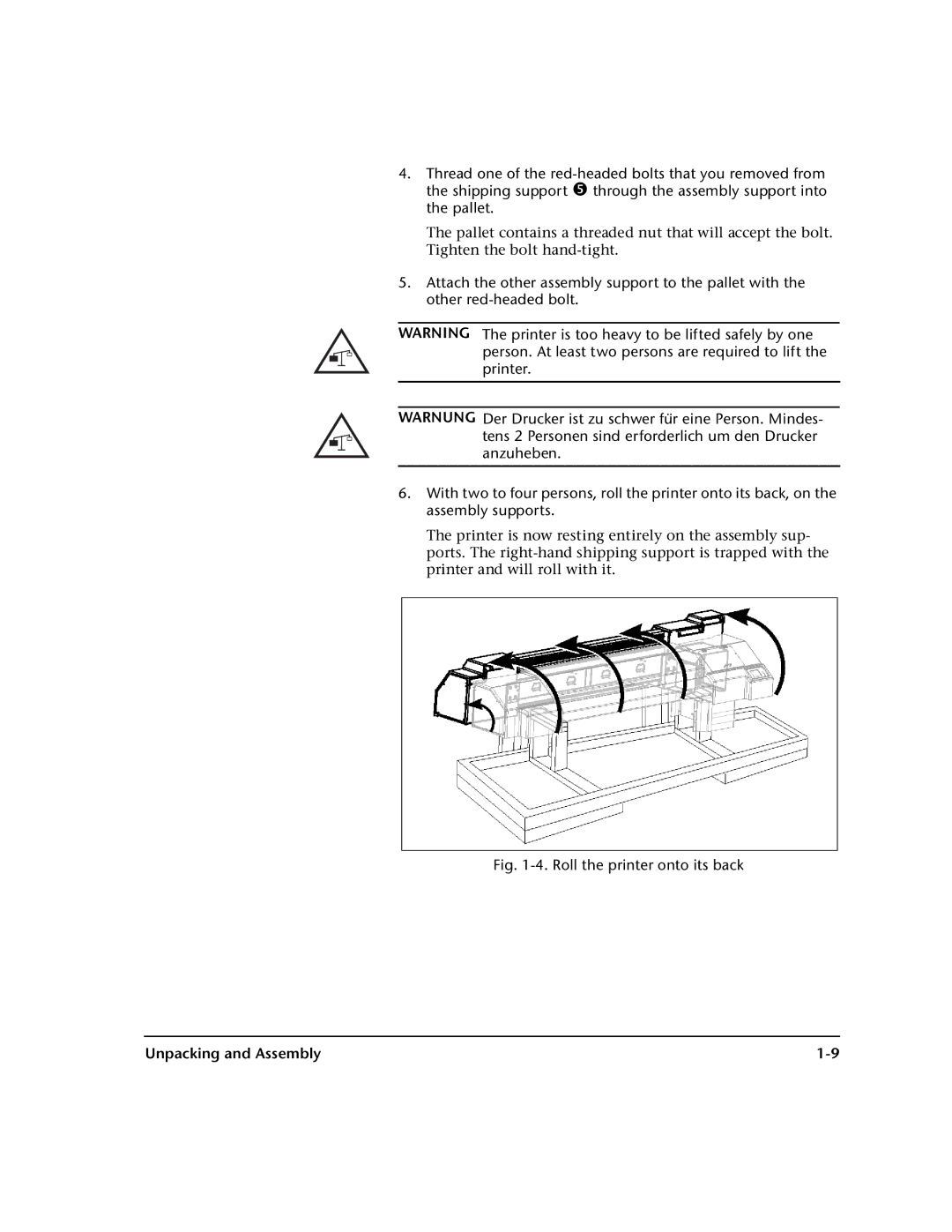 HP 0706124 REV B manual Roll the printer onto its back 