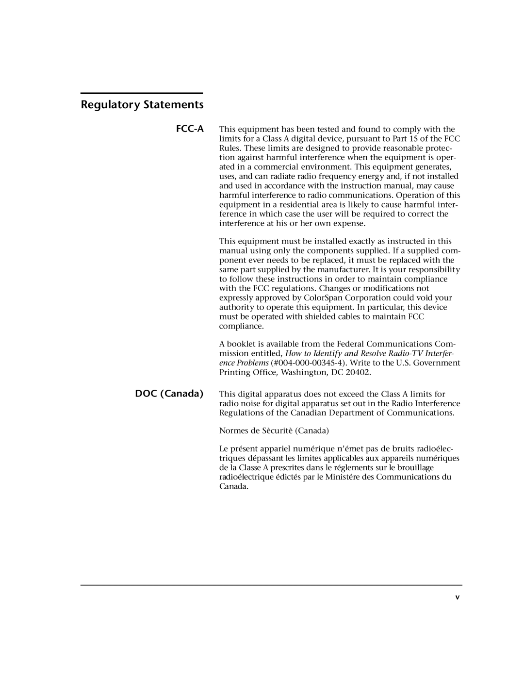 HP 0706124 REV B manual Regulatory Statements, DOC Canada 