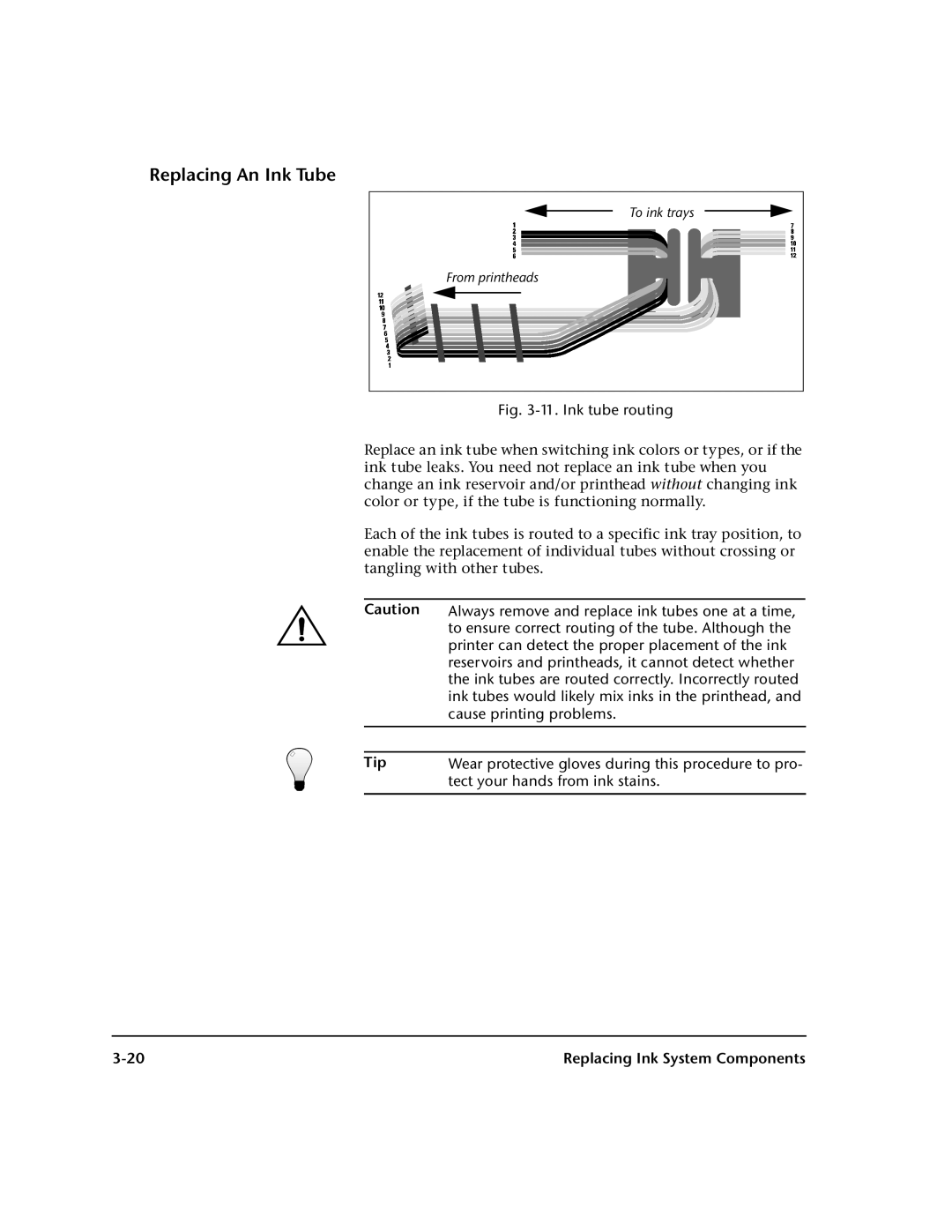 HP 0706124 REV B manual Replacing An Ink Tube 