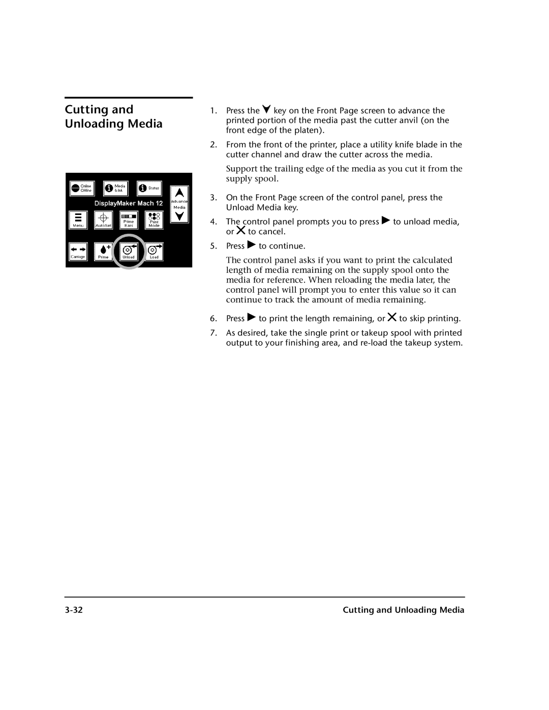 HP 0706124 REV B manual Cutting and Unloading Media 