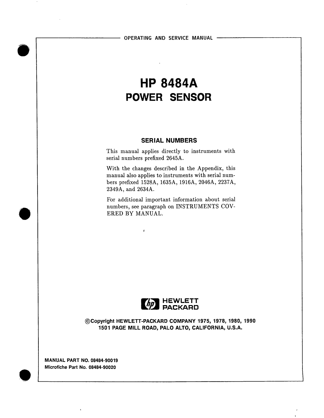 HP 08484-90019 manual 