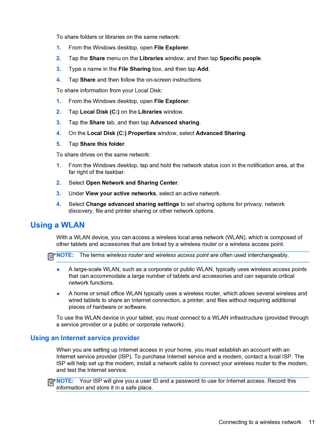 HP 10 5600 F4C56UAABA manual Using a Wlan, Using an Internet service provider 