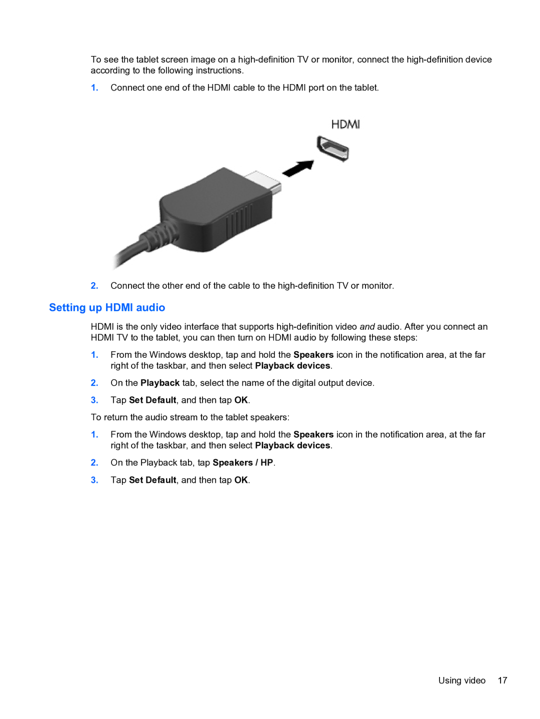 HP 10 5600 F4C56UAABA manual Setting up Hdmi audio 