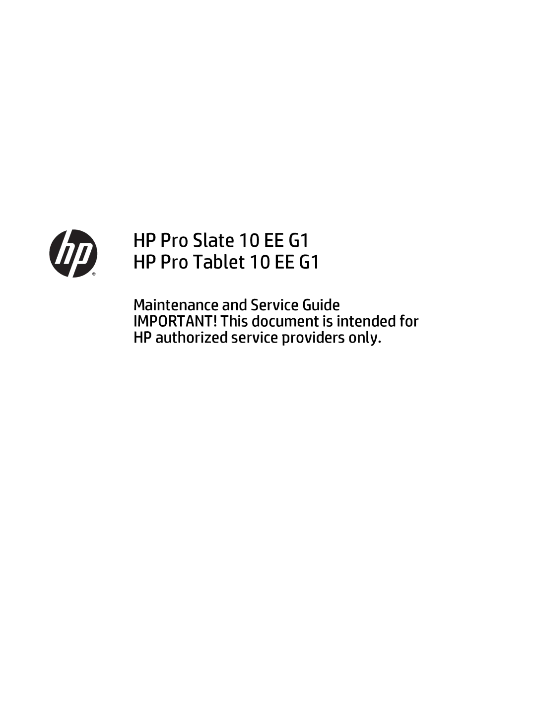 HP 10 EE G1 Healthcare manual HP Pro Slate 10 EE G1 HP Pro Tablet 10 EE G1 