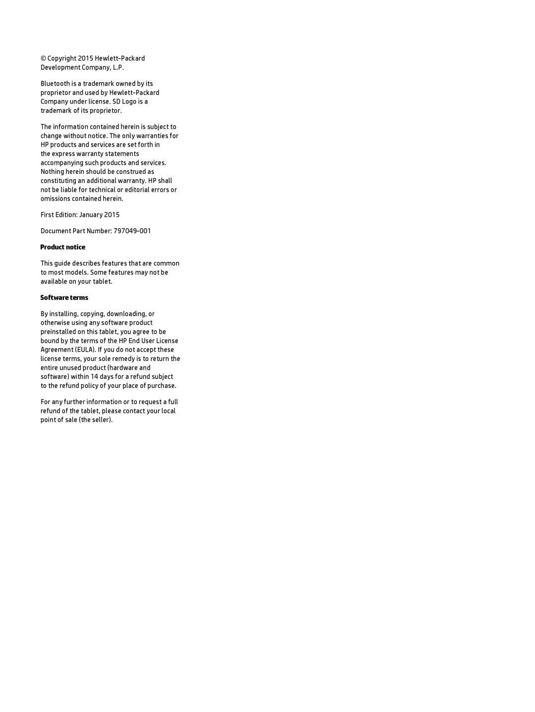 HP 10 EE G1 Healthcare manual Product notice, Software terms 