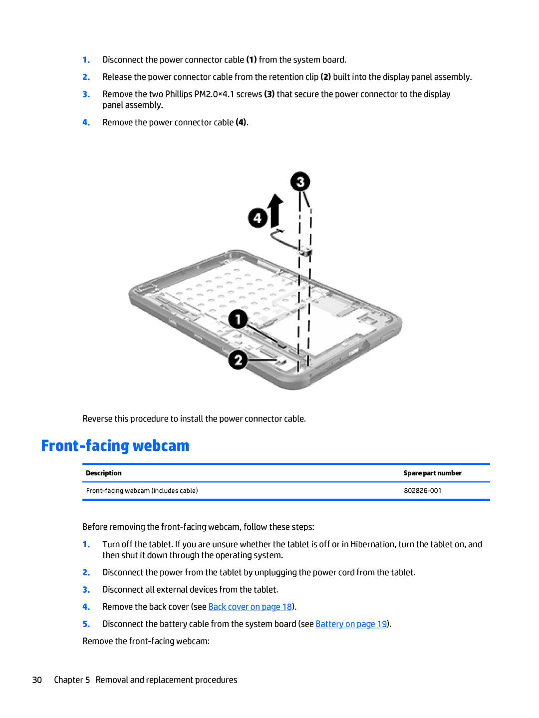 HP 10 EE G1 Healthcare manual Front-facing webcam, Description Spare part number 