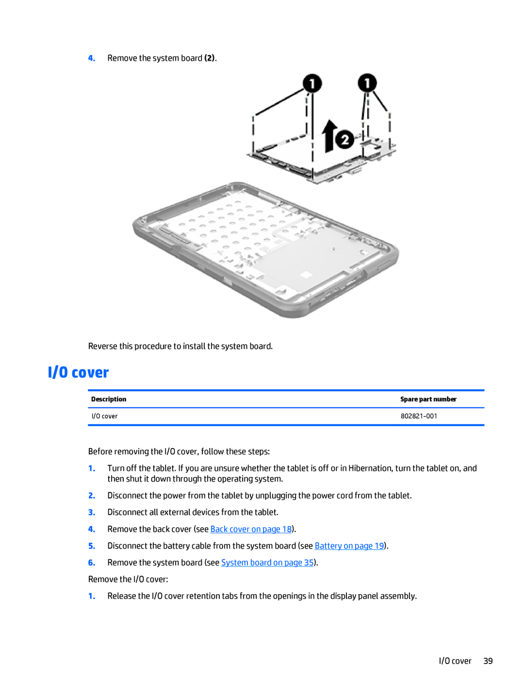 HP 10 EE G1 Healthcare manual Description Spare part number Cover 802821-001 