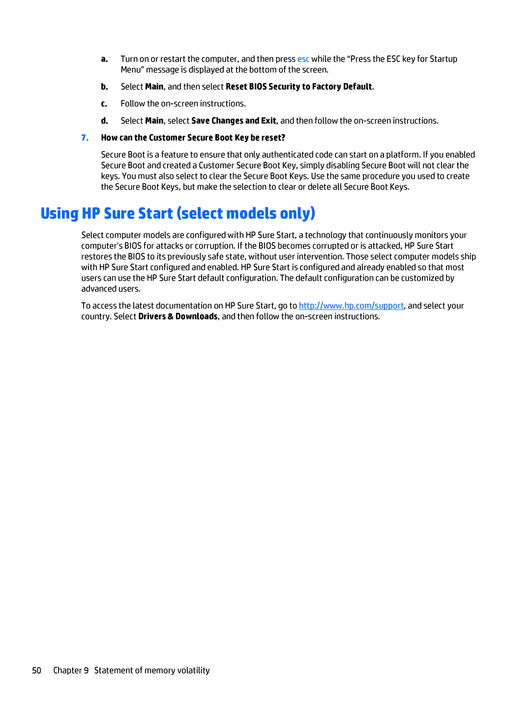 HP 10 EE G1 Healthcare manual Using HP Sure Start select models only, How can the Customer Secure Boot Key be reset? 