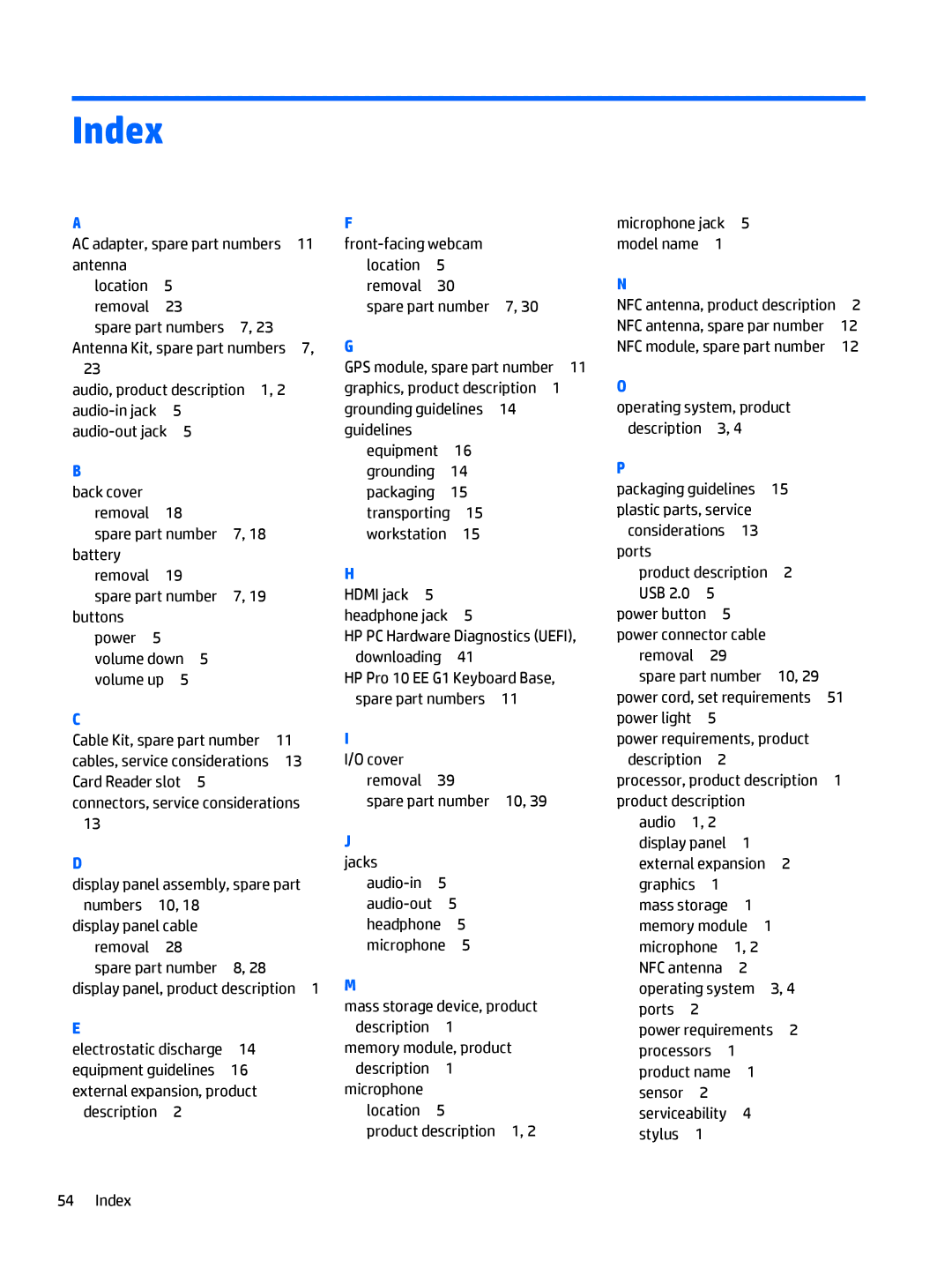 HP 10 EE G1 Healthcare manual Index 