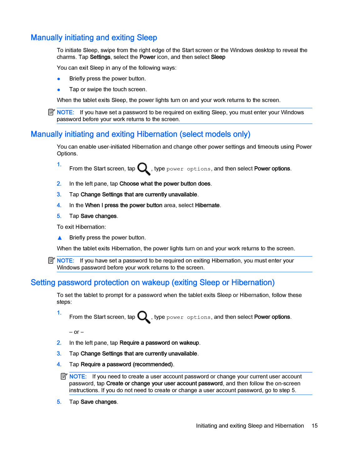 HP 10 EE G1 manual Manually initiating and exiting Sleep 