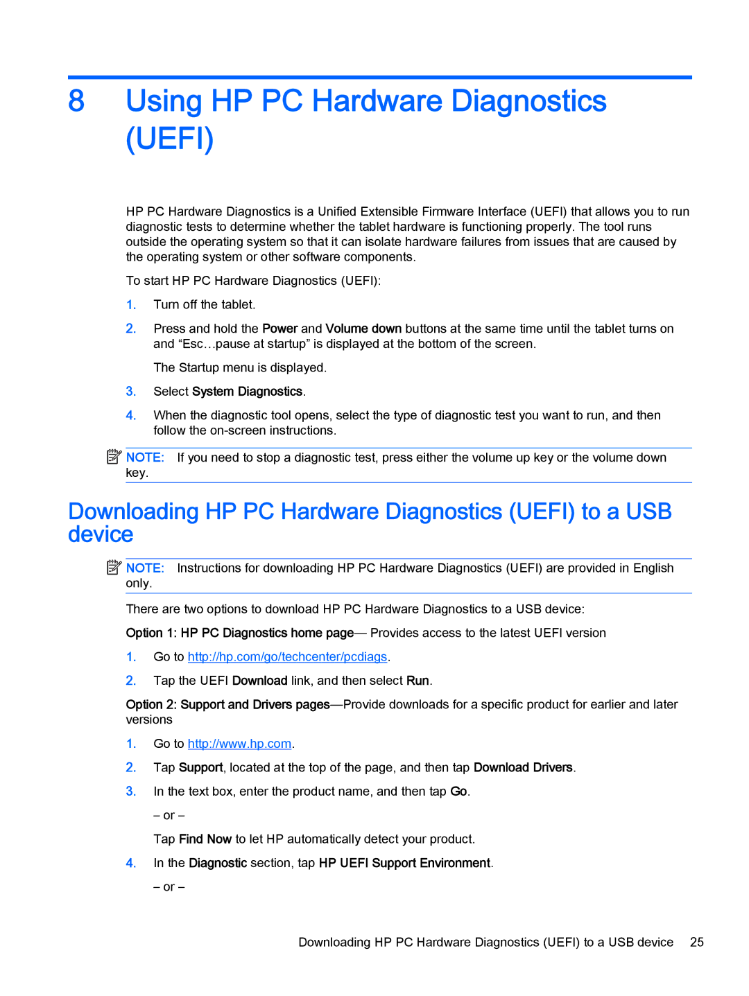 HP 10 EE G1 manual Using HP PC Hardware Diagnostics Uefi, Downloading HP PC Hardware Diagnostics Uefi to a USB device 