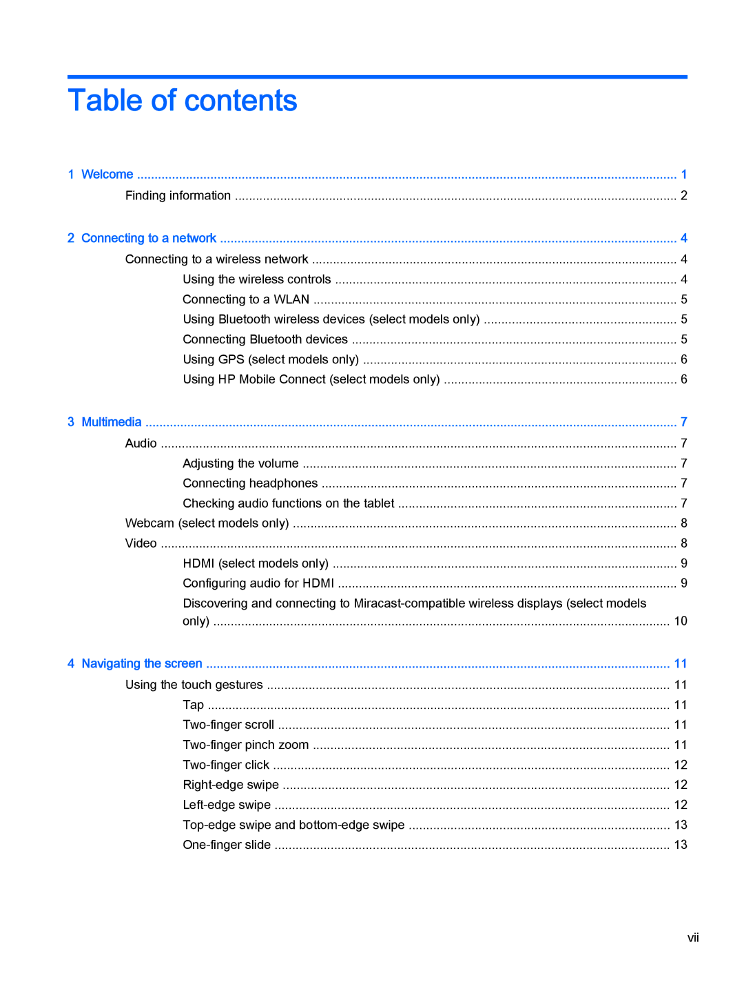 HP 10 EE G1 manual Table of contents 