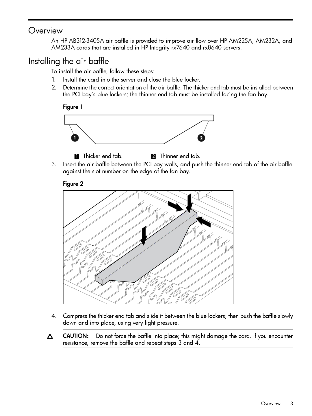 HP 10 Gigabit Ethernet Cards manual Overview, Installing the air baffle 