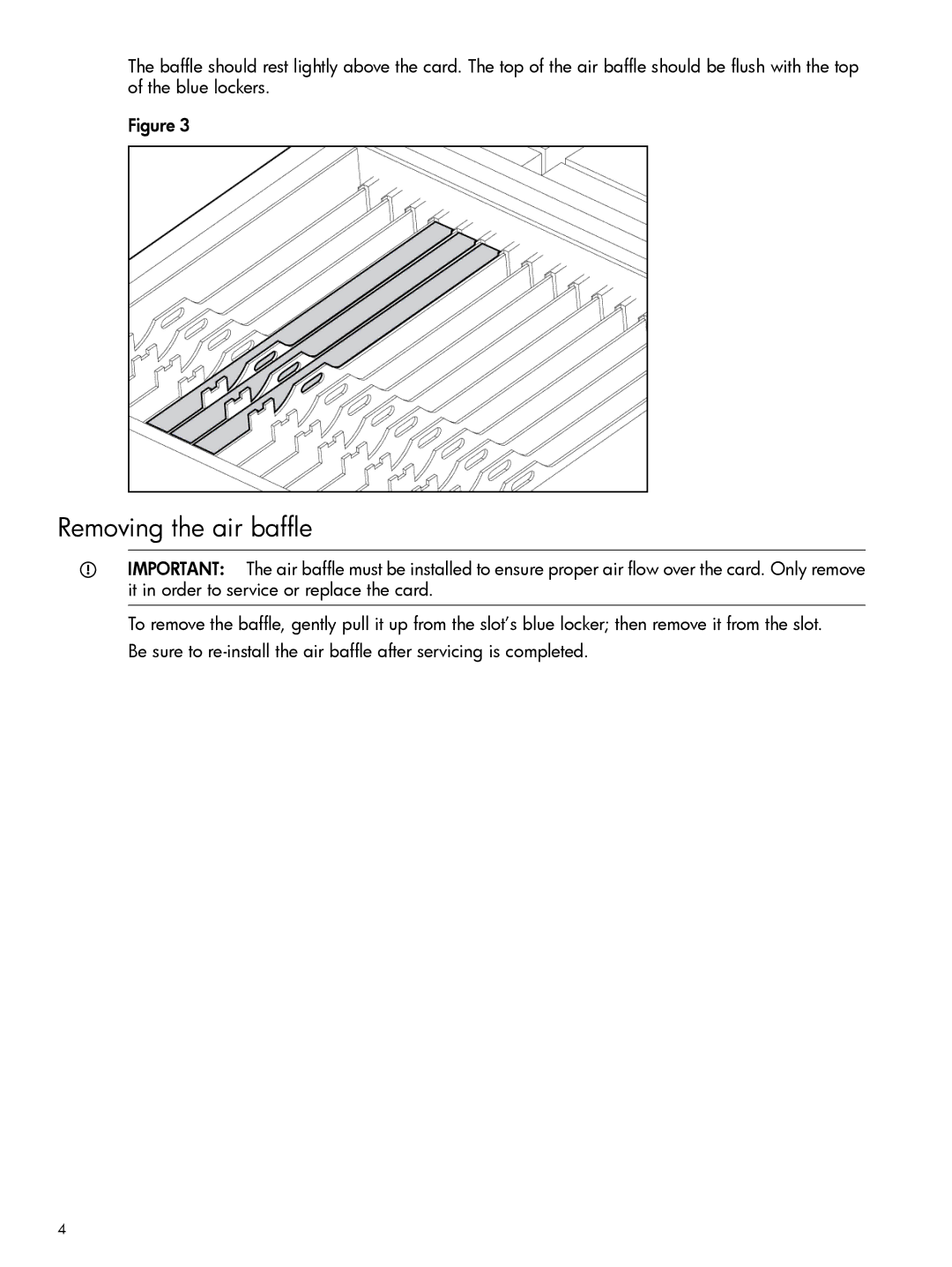 HP 10 Gigabit Ethernet Cards manual Removing the air baffle 