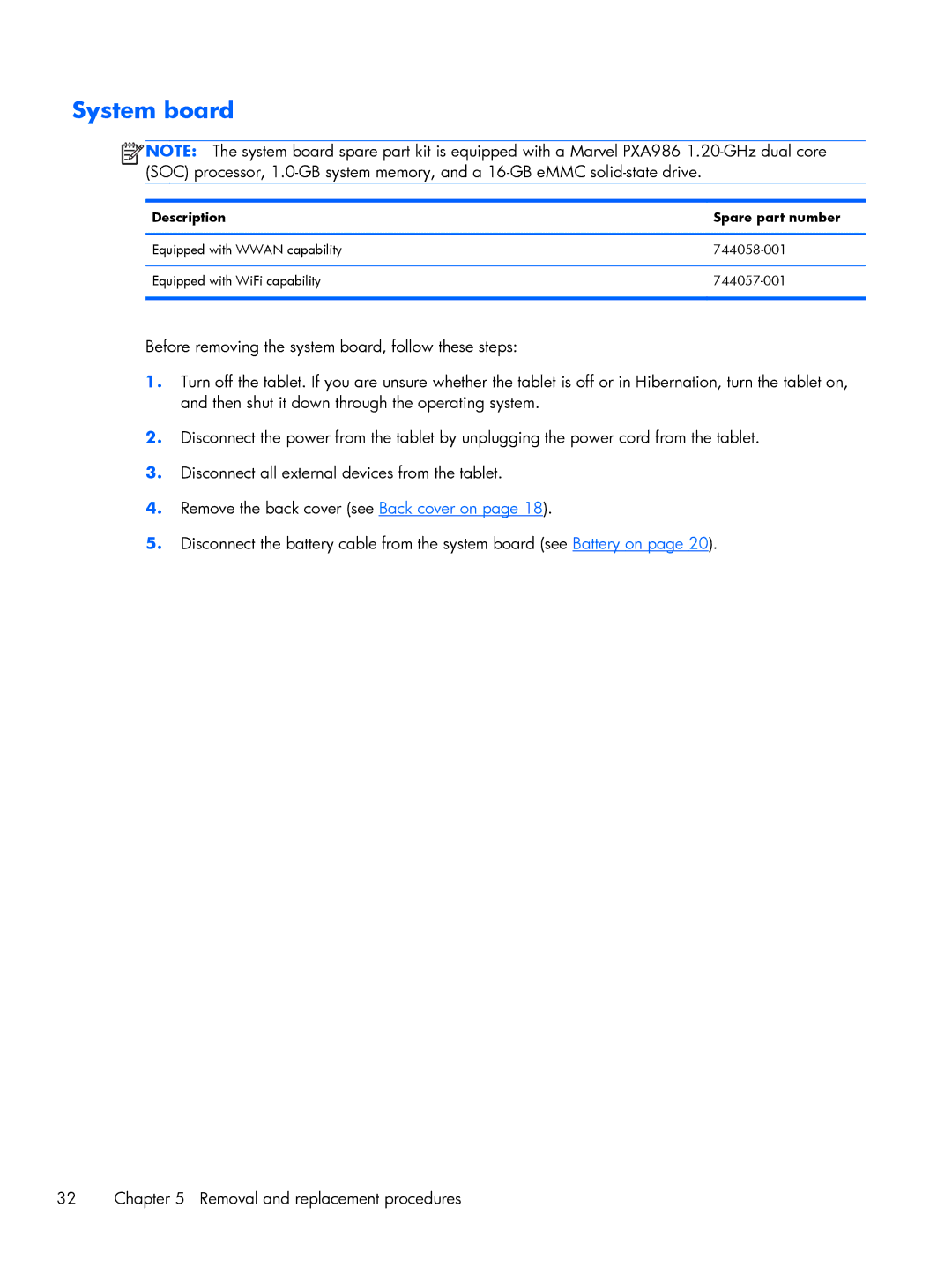 HP 10 HD 3500us, 10 HD 3608us, 10 HD 3510us, 10 HD 3600us manual System board, Description Spare part number 