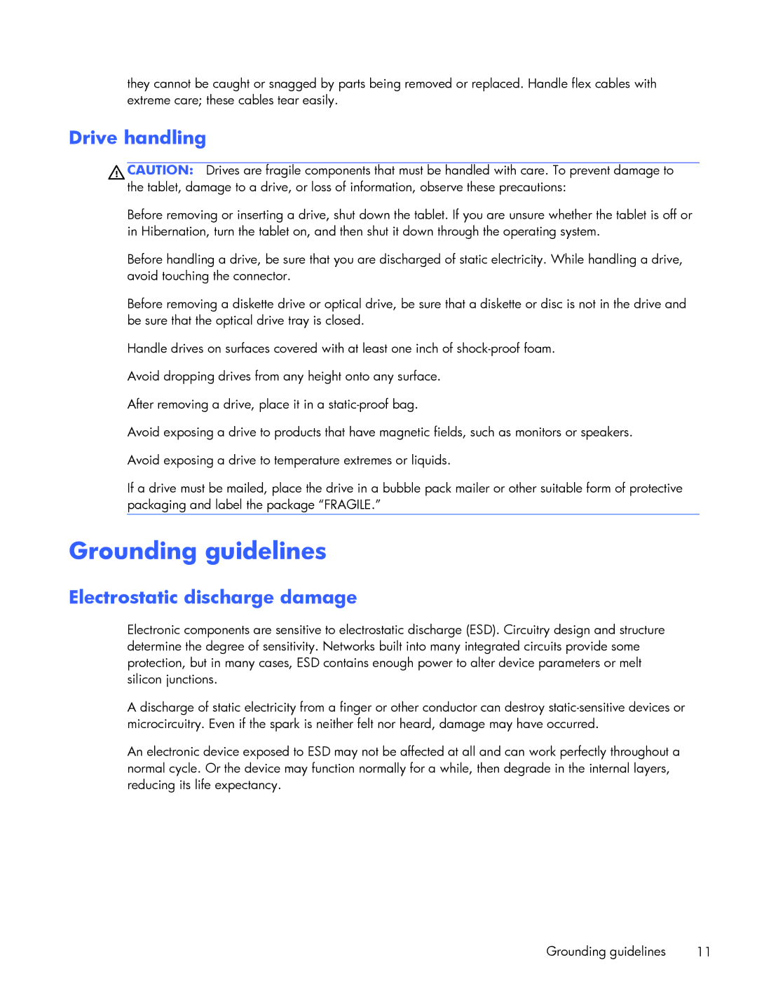 HP 10 Plus - 3700nf manual Grounding guidelines, Drive handling 