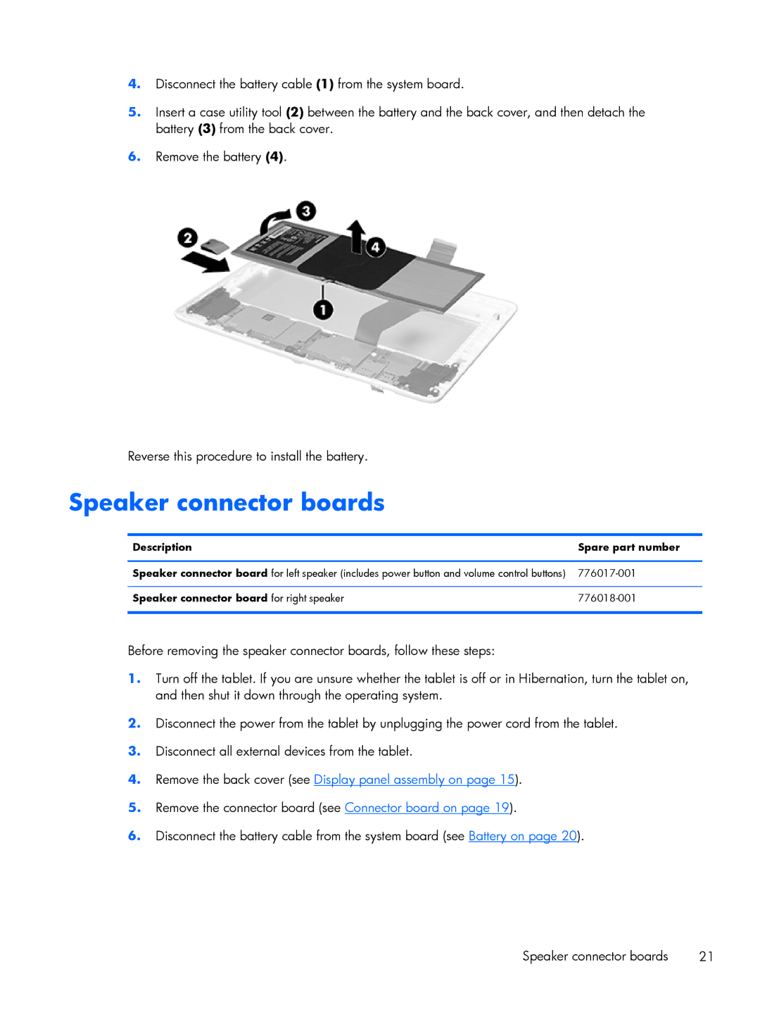 HP 10 Plus - 3700nf manual Speaker connector boards, 776017-001, Speaker connector board for right speaker 776018-001 