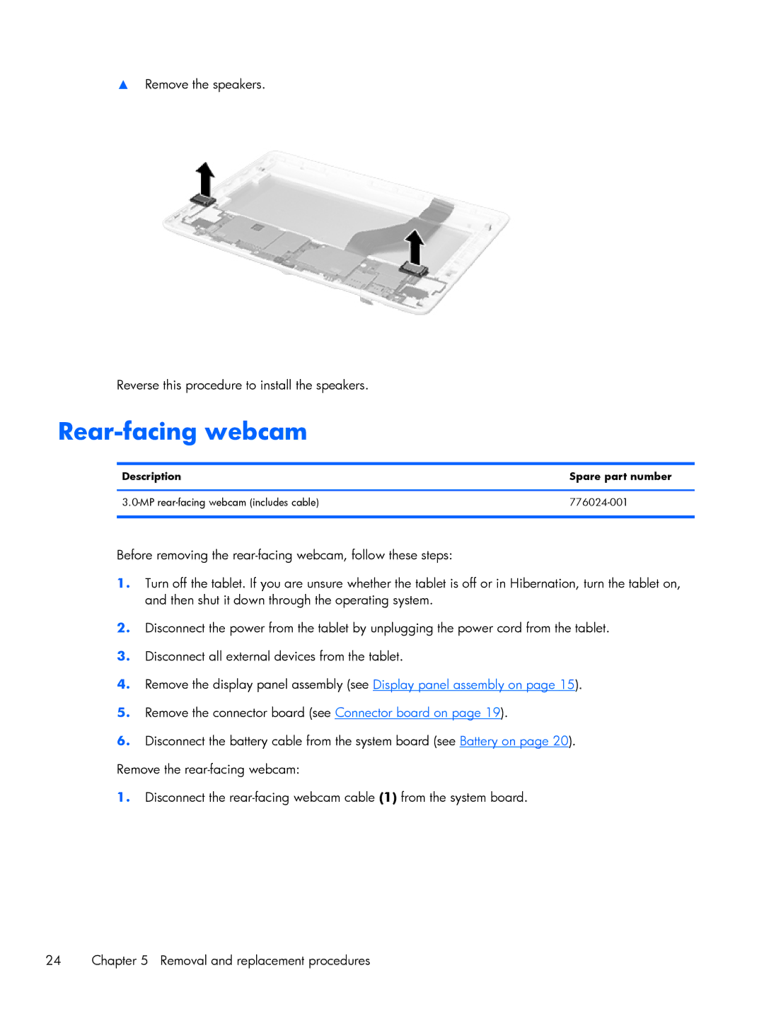 HP 10 Plus - 3700nf manual Rear-facing webcam, Description Spare part number 