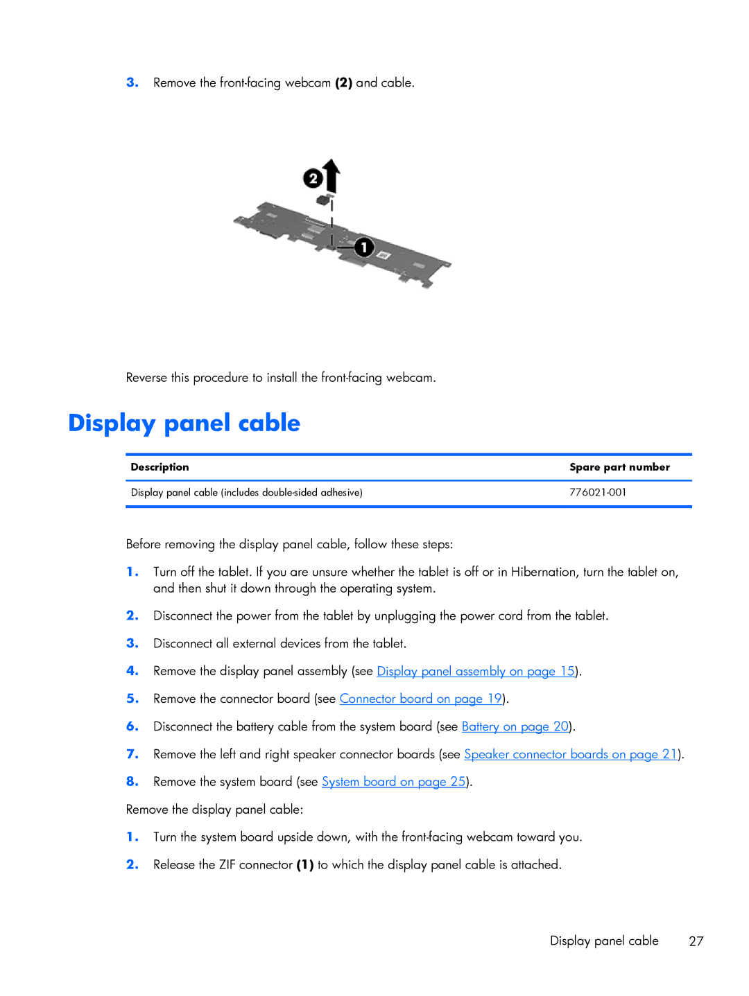 HP 10 Plus - 3700nf manual Display panel cable 