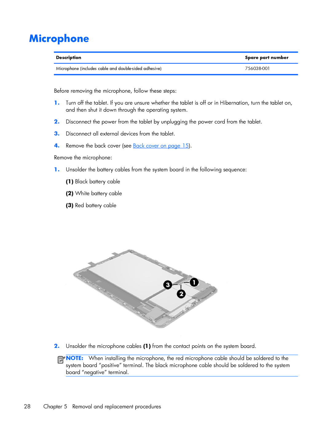 HP 10 Plus 2201 manual Microphone, Description Spare part number 