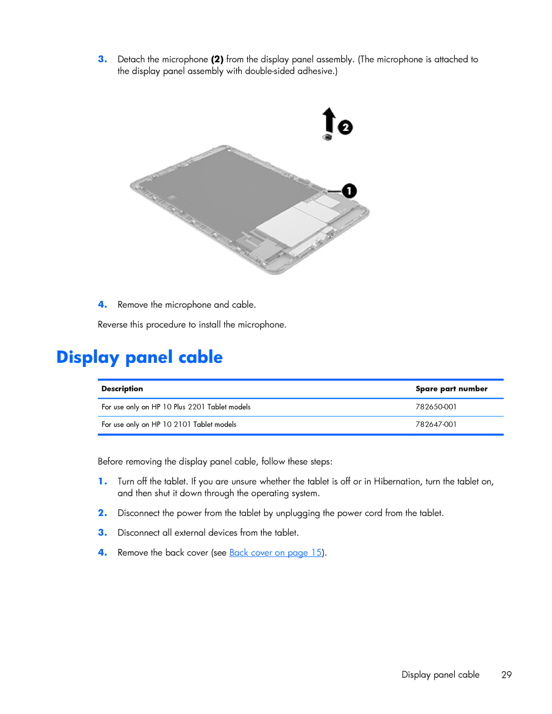 HP 10 Plus 2201 manual Display panel cable 