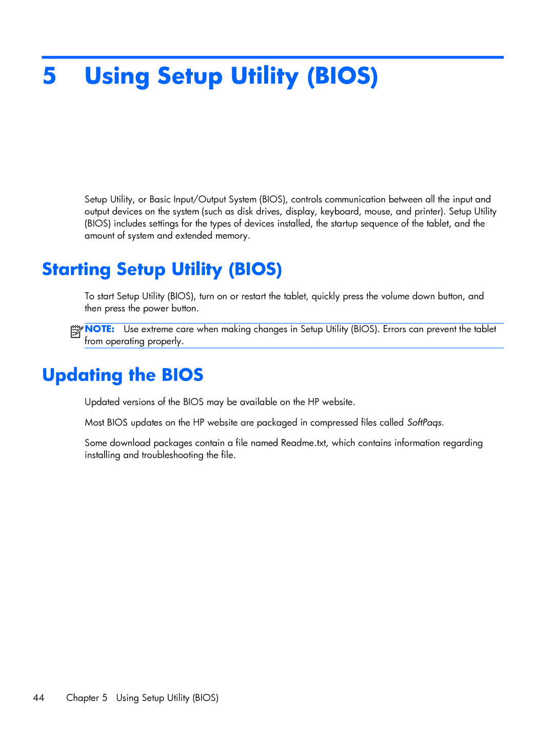 HP 10 manual Using Setup Utility Bios, Starting Setup Utility Bios, Updating the Bios 