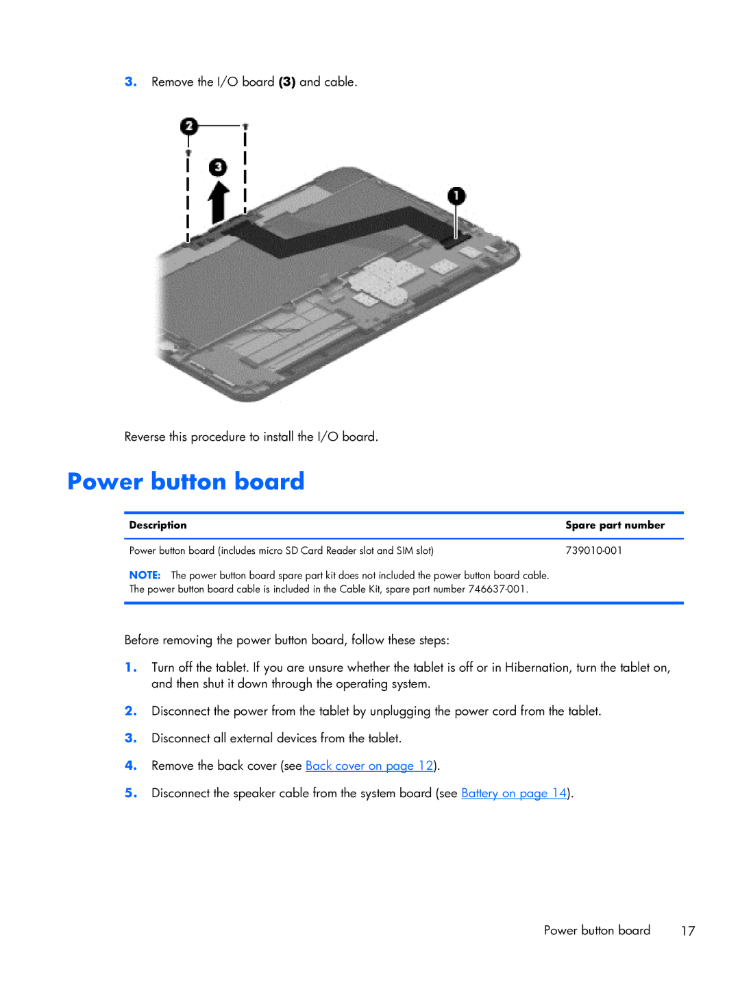 HP 10 manual Power button board 