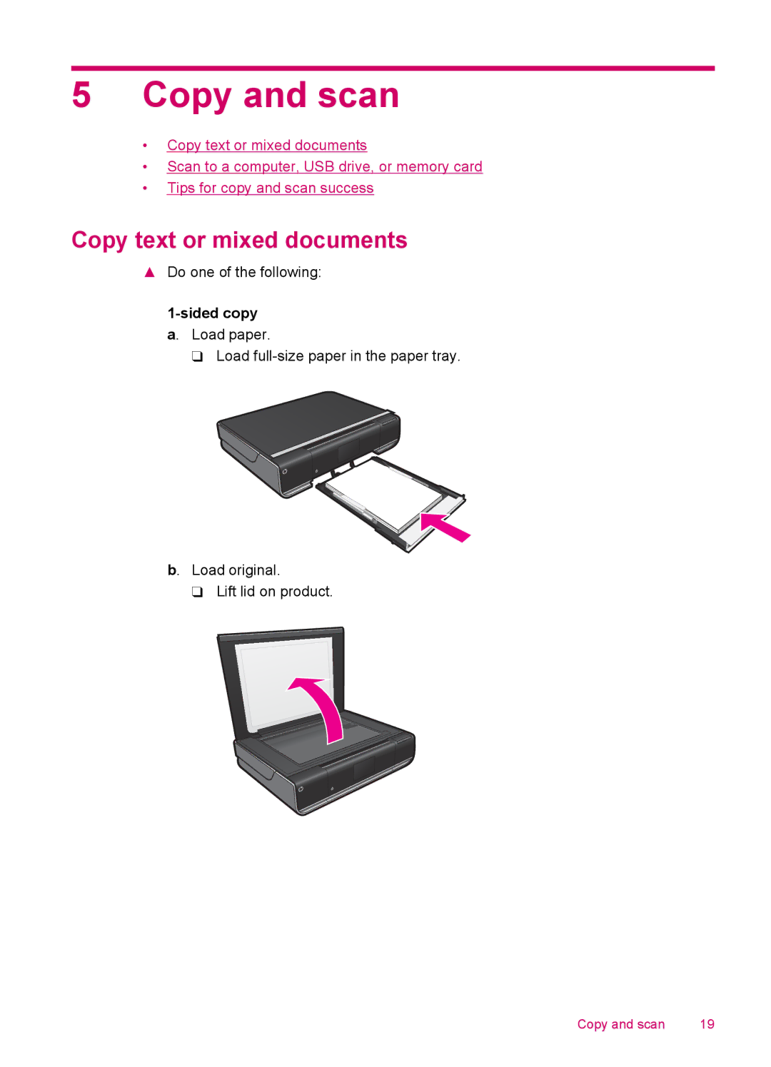 HP 100 - D410a, 100 - D410b manual Copy and scan, Copy text or mixed documents, Sided copy a. Load paper 