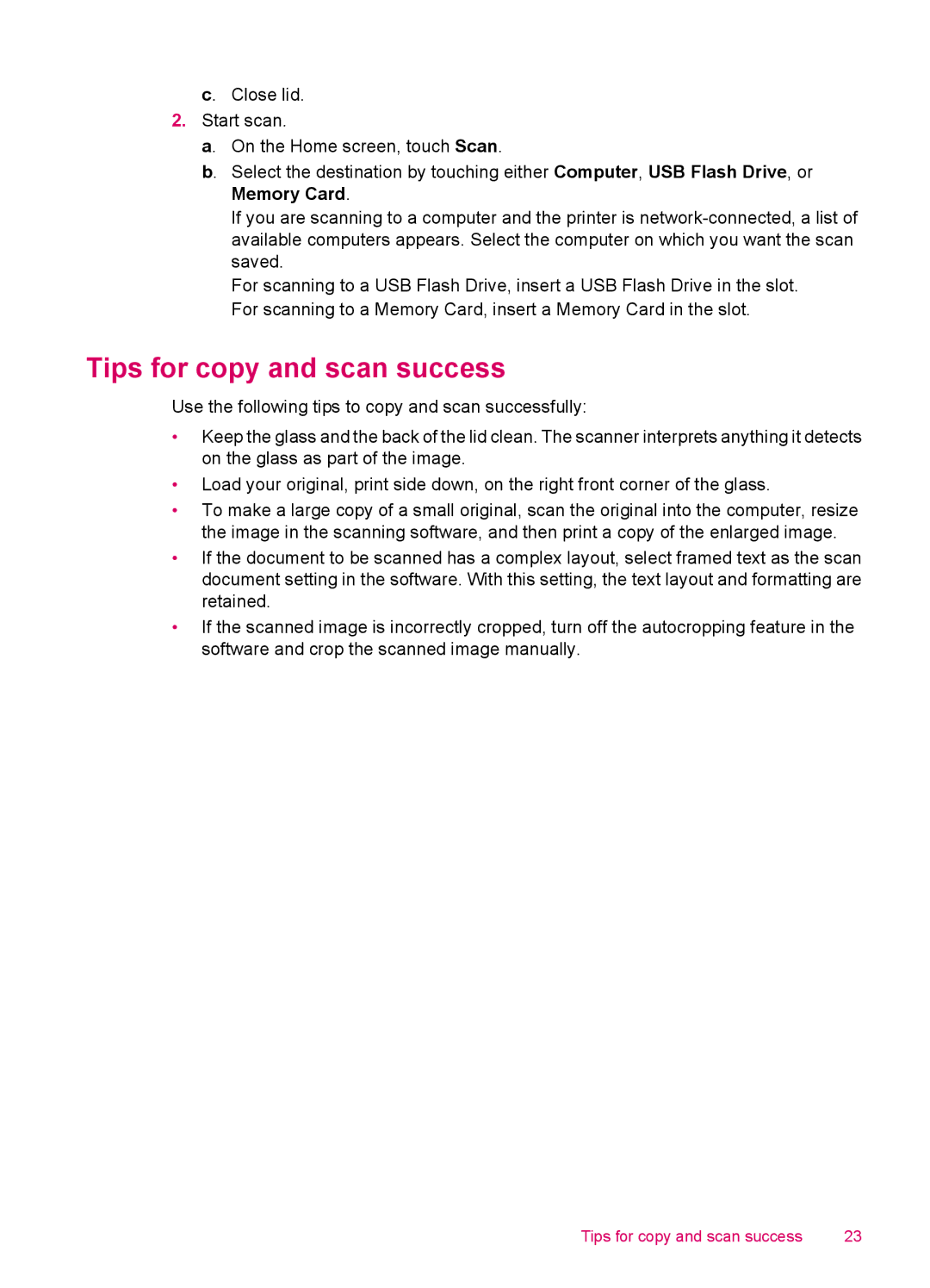 HP 100 - D410a, 100 - D410b manual Tips for copy and scan success 