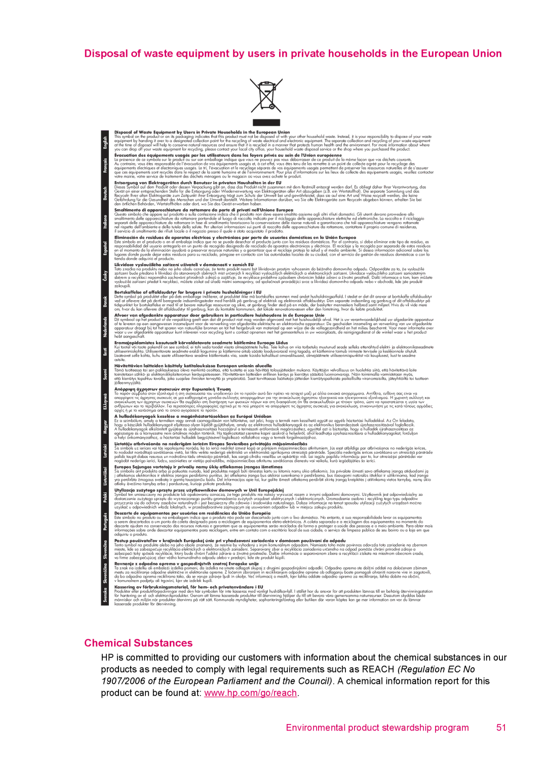 HP 100 - D410a, 100 - D410b manual Chemical Substances, Απόρριψη άχρηστων συσκευών στην Ευρωπαϊκή Ένωση 