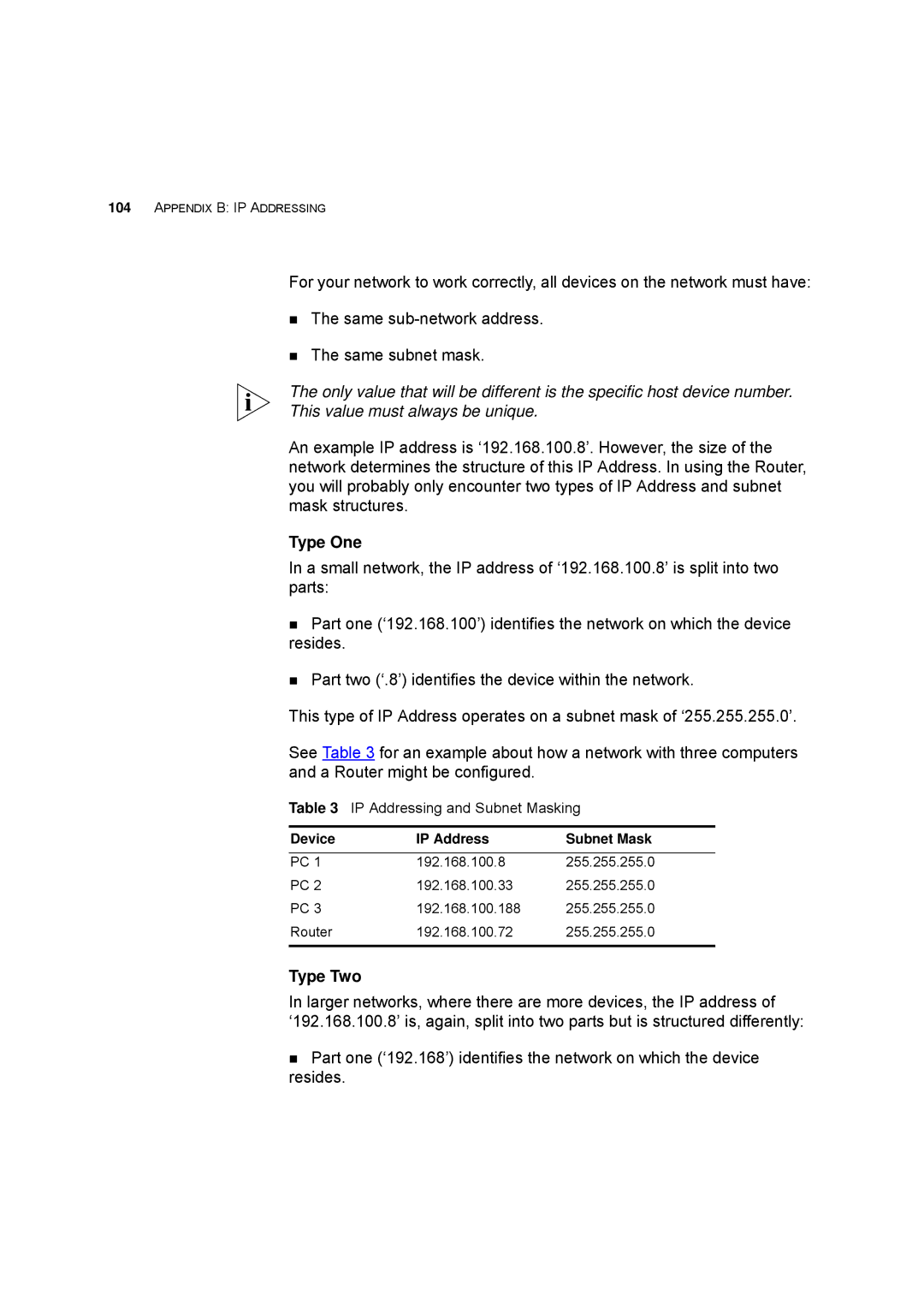 HP 100 -G Router manual Type One, Type Two 