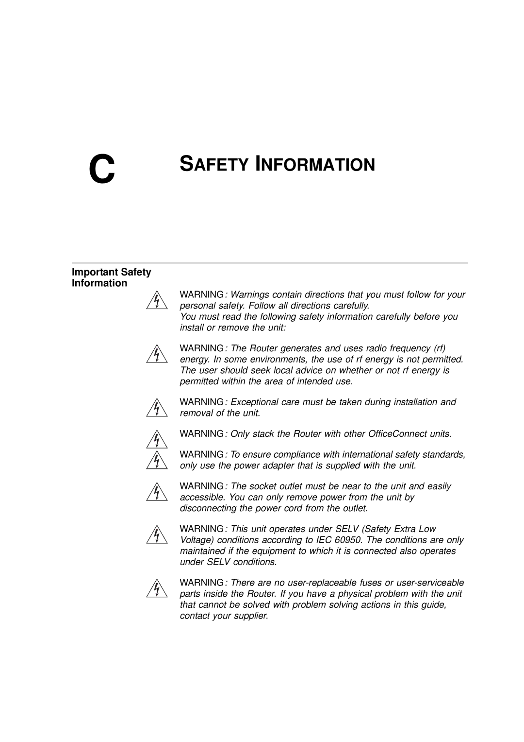 HP 100 -G Router manual Important Safety Information 