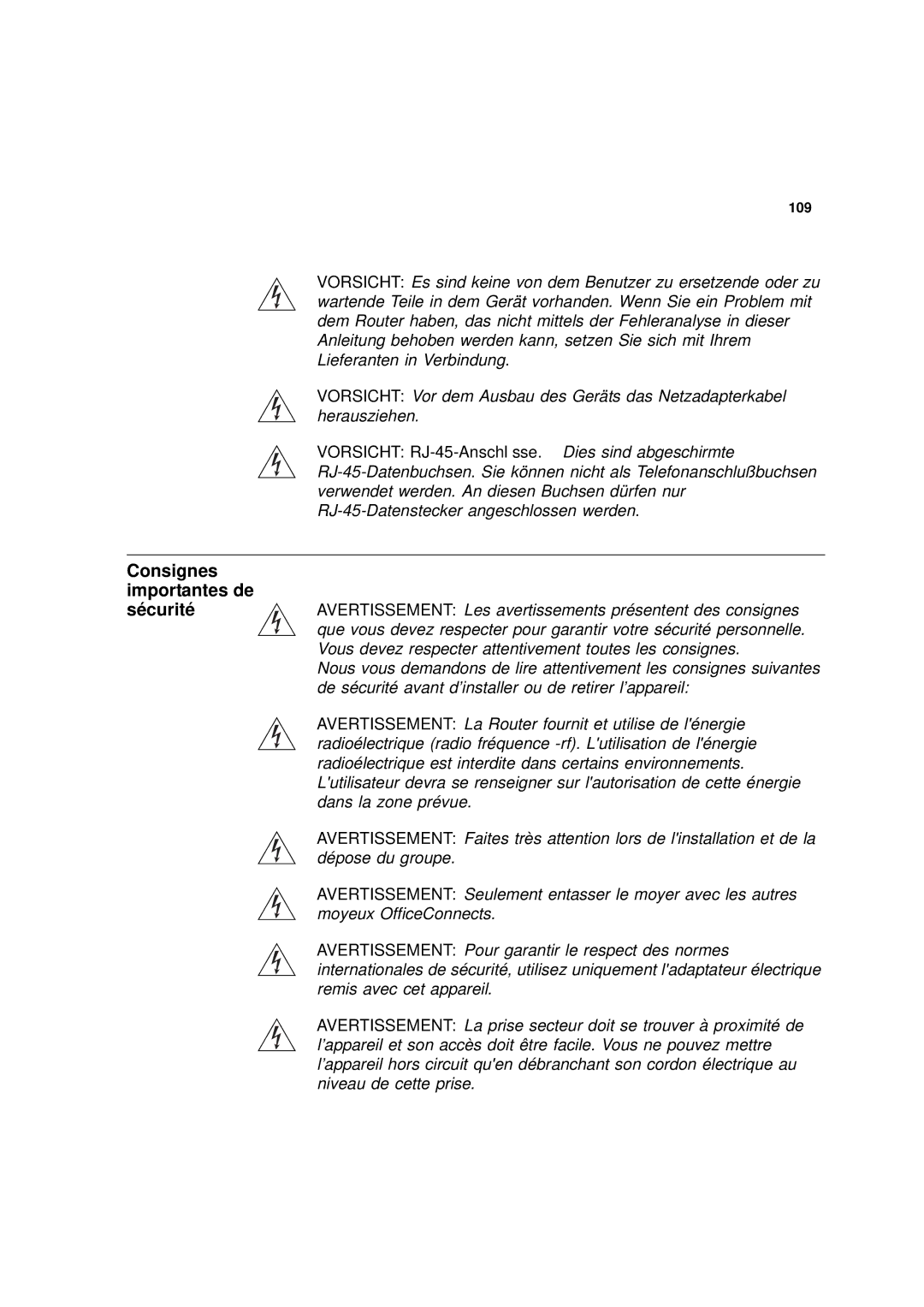 HP 100 -G Router manual Consignes importantes de 