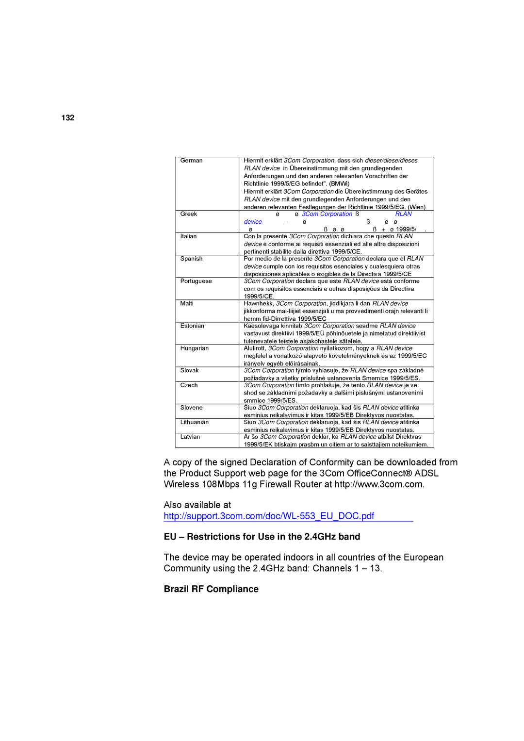 HP 100 -G Router manual EU Restrictions for Use in the 2.4GHz band, Brazil RF Compliance 