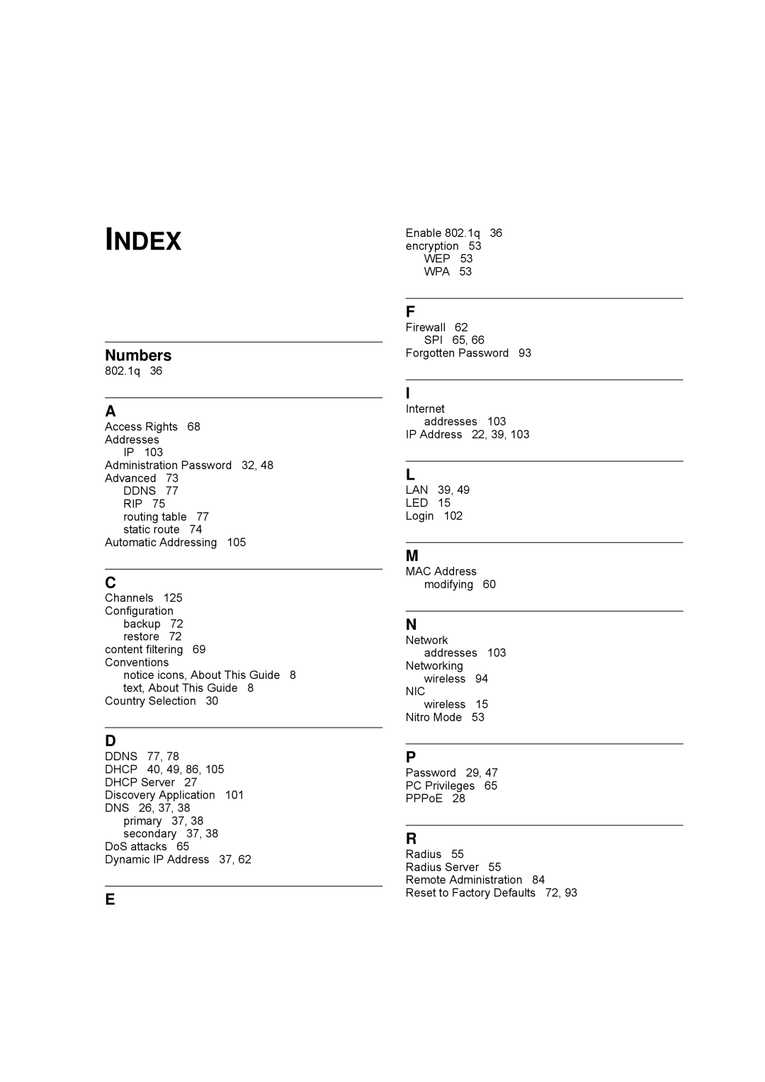 HP 100 -G Router manual Index 