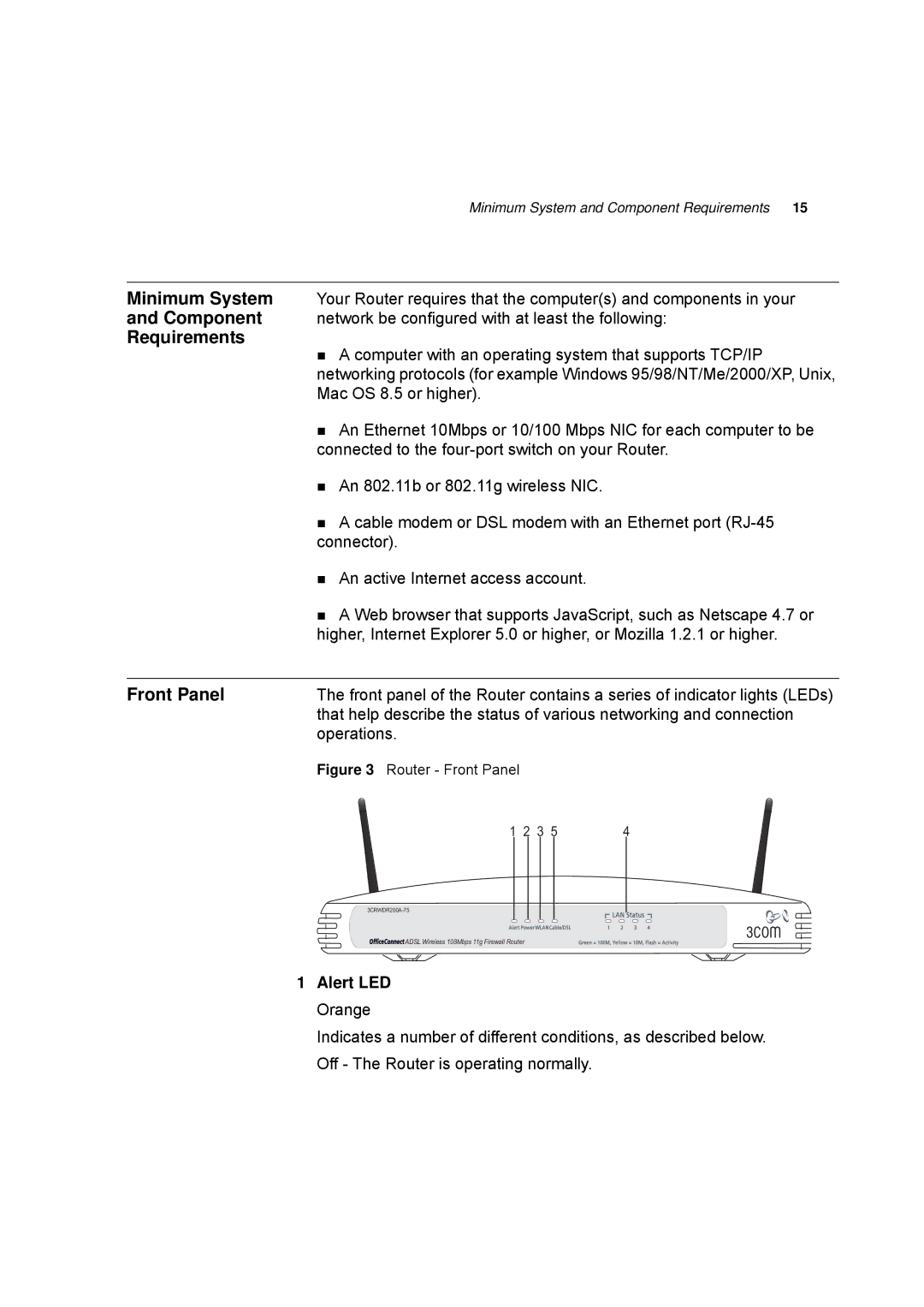 HP 100 -G Router manual Requirements, Front Panel, Alert LED Orange 