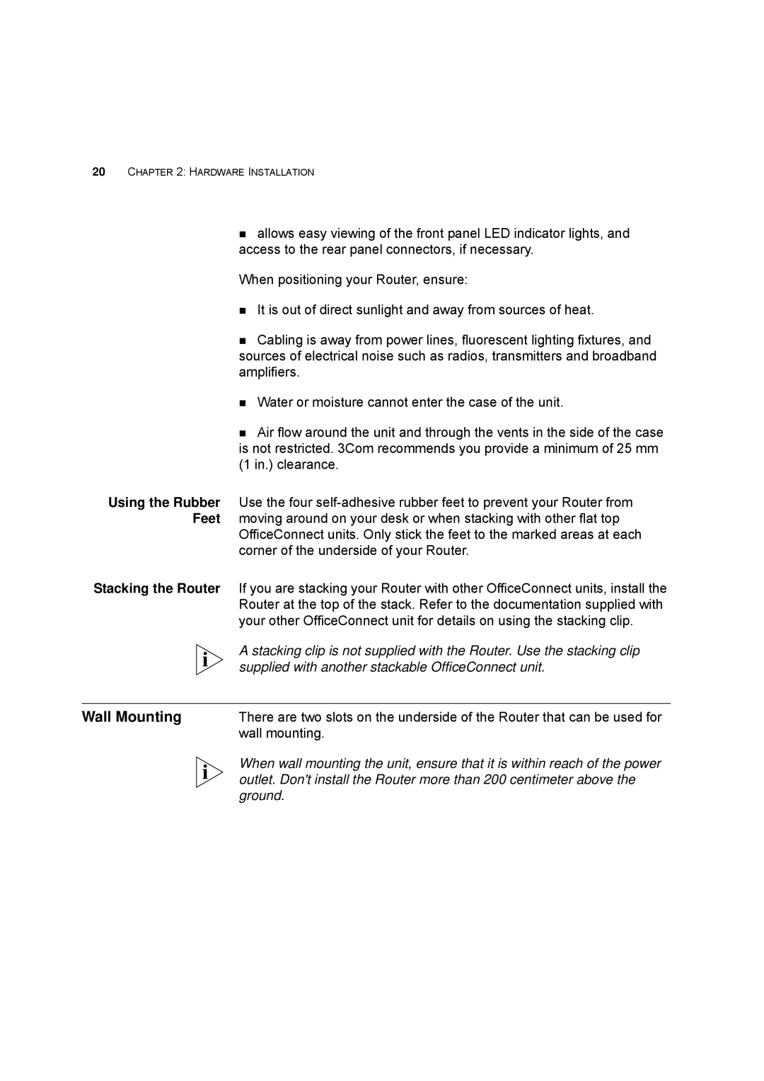 HP 100 -G Router manual Wall Mounting 