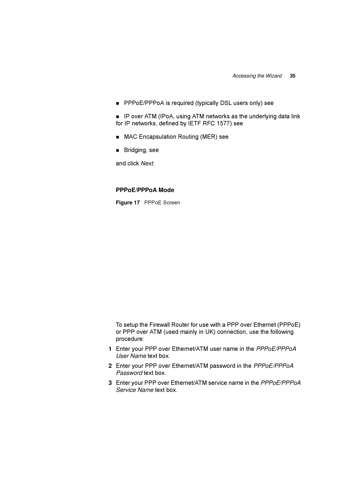 HP 100 -G Router manual PPPoE/PPPoA Mode, PPPoE Screen 