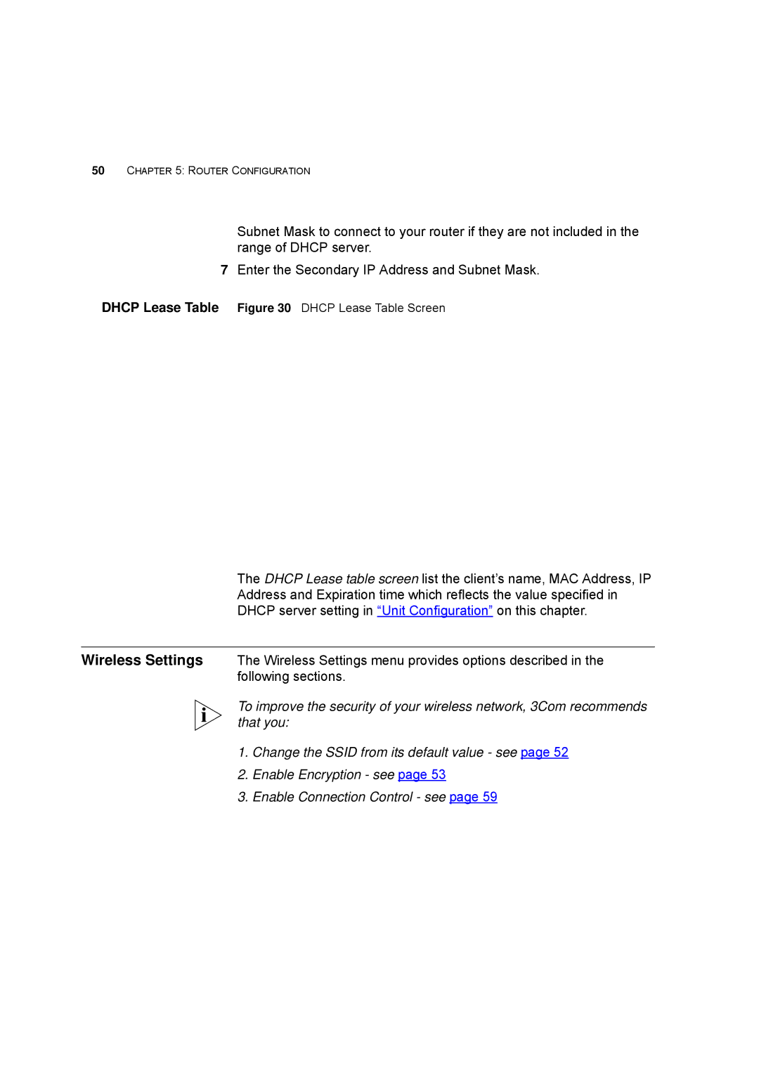 HP 100 -G Router manual Dhcp Lease Table Dhcp Lease Table Screen 