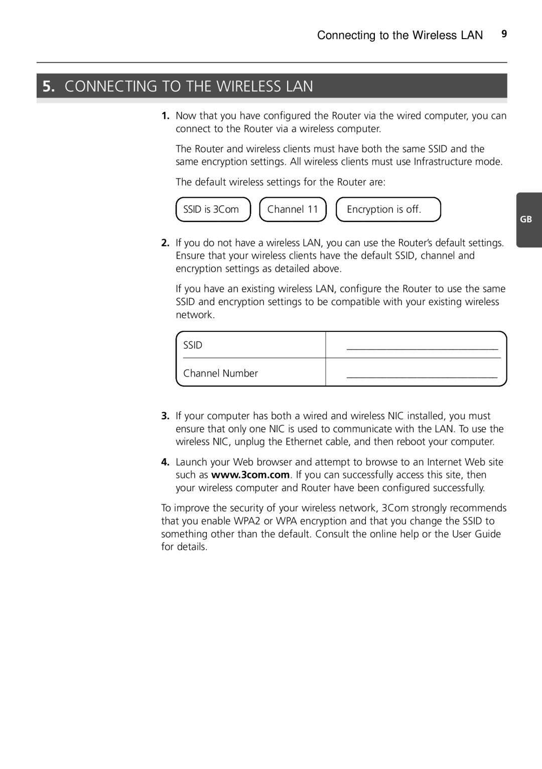 HP 100 -G Router manual Connecting to the Wireless LAN, Channel Number 