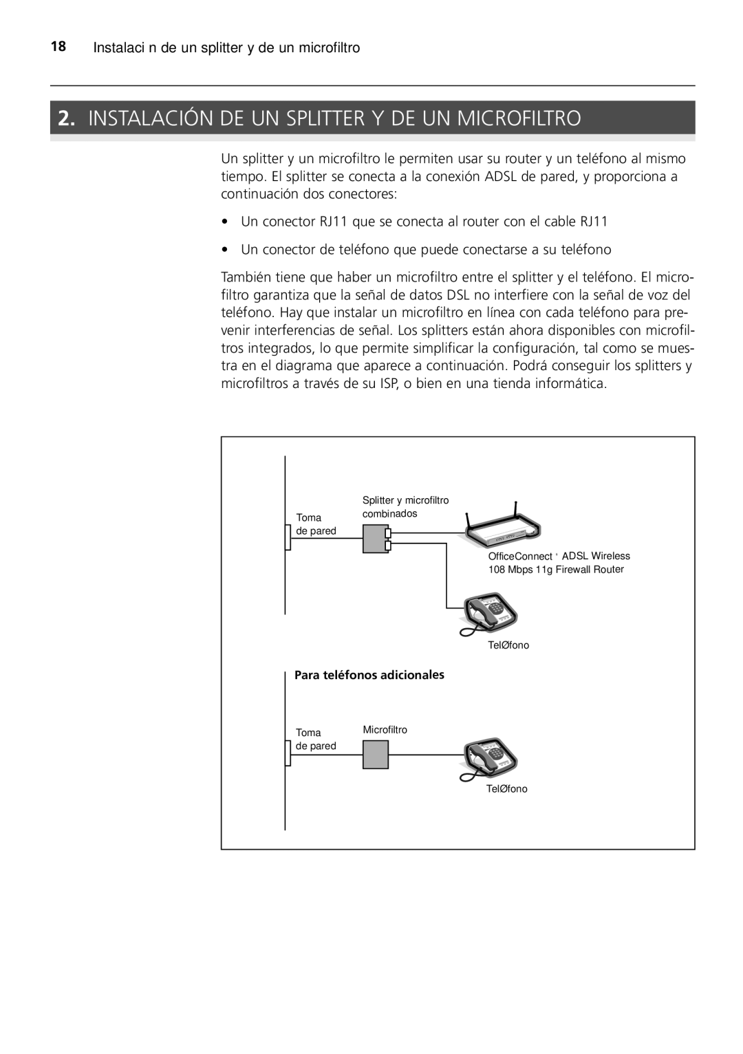 HP 100 -G Router manual Instalación DE UN Splitter Y DE UN Microfiltro 