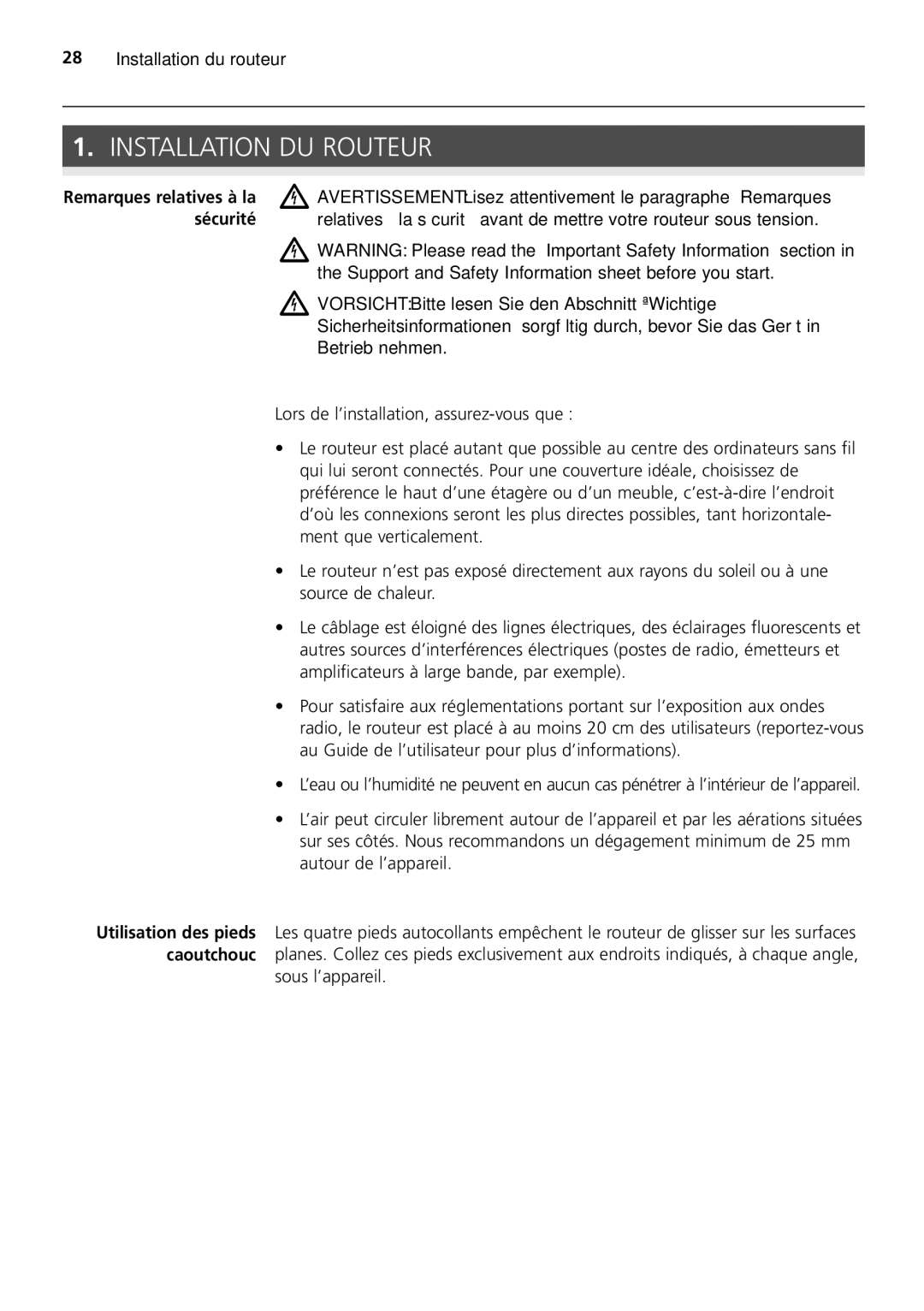 HP 100 -G Router manual Installation DU Routeur, Sous l’appareil 