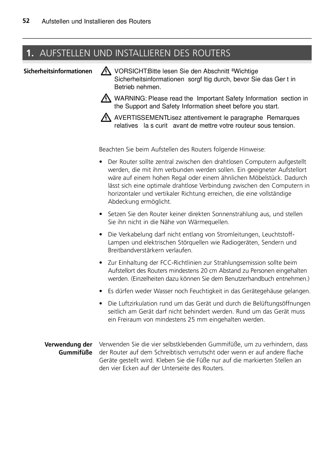 HP 100 -G Router manual Aufstellen UND Installieren DES Routers 