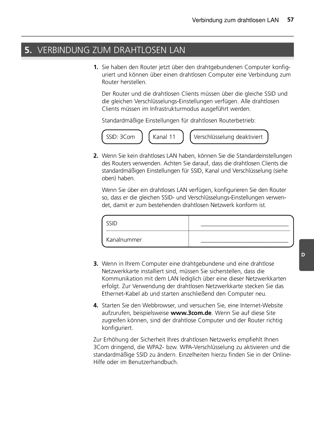 HP 100 -G Router manual Verbindung ZUM Drahtlosen LAN, Kanalnummer 