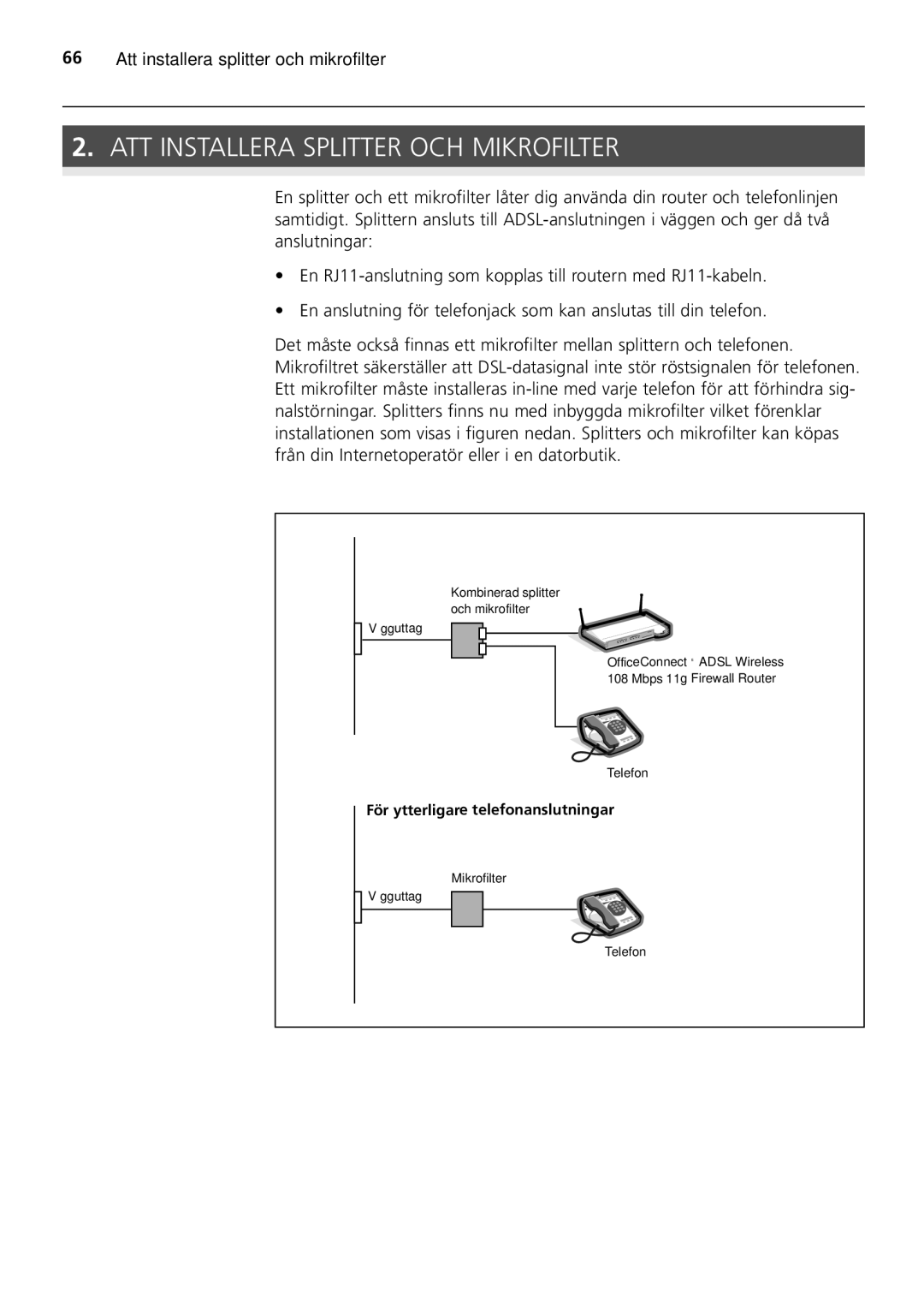 HP 100 -G Router manual ATT Installera Splitter OCH Mikrofilter 