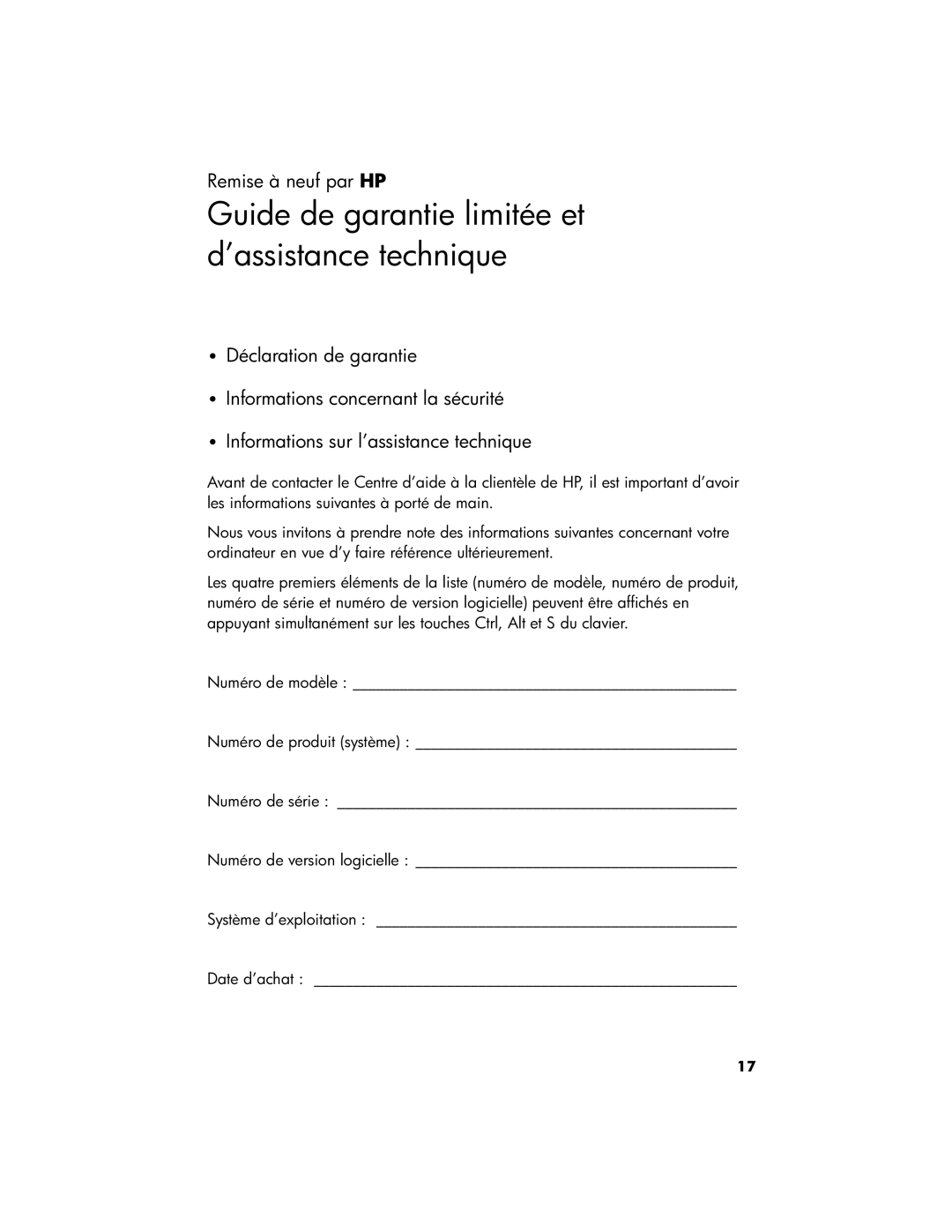 HP 120-1034, 100-5158, 100-5155, 100-5154, 100-5157, 100-5152, 100-5052 Guide de garantie limitée et d’assistance technique 