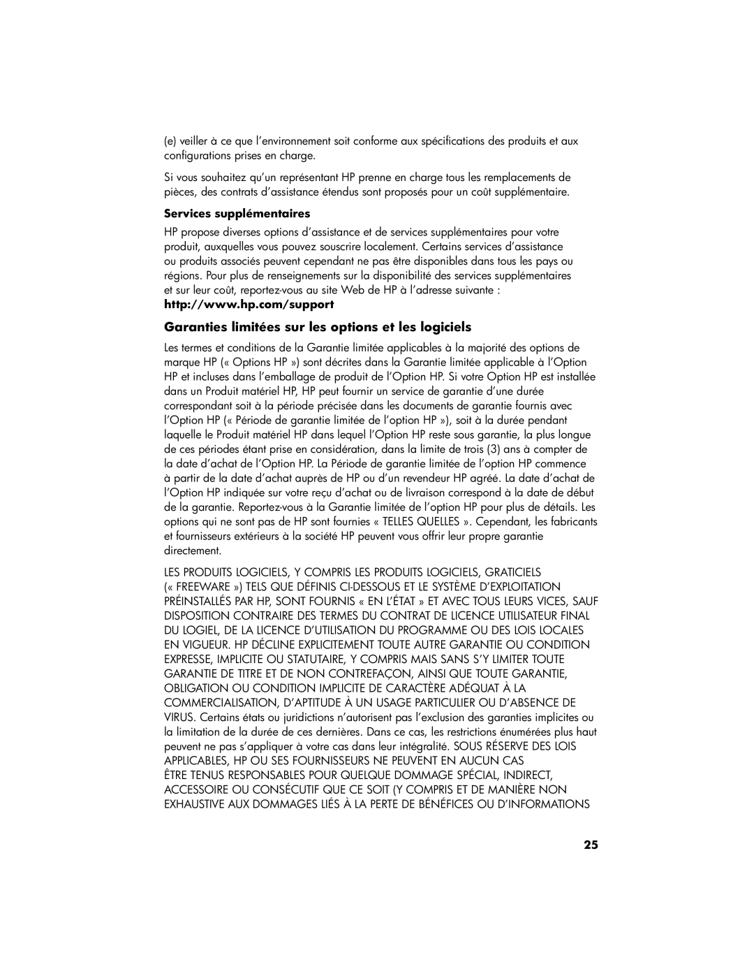 HP 200-5480qd, 100-5158, 100-5155, 100-5154 Garanties limitées sur les options et les logiciels, Services supplémentaires 