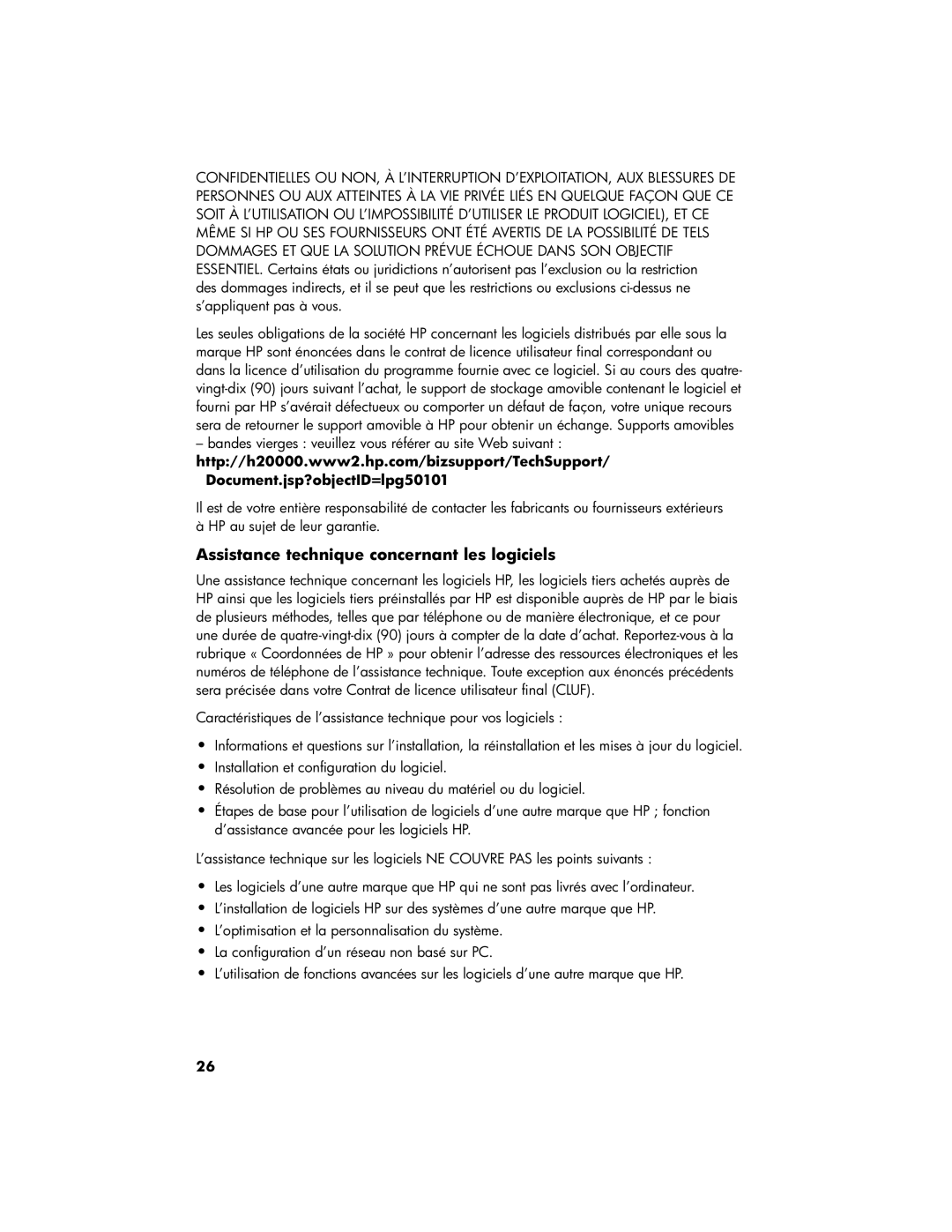 HP 200-5450xt, 100-5158, 100-5155, 100-5154 Assistance technique concernant les logiciels, Document.jsp?objectID=lpg50101 