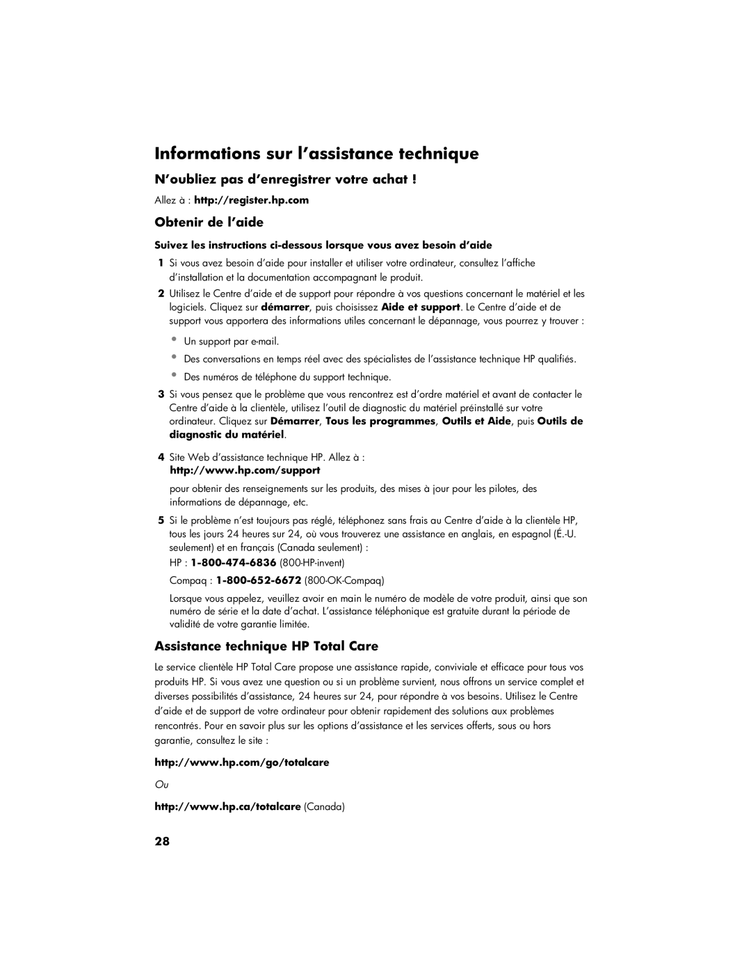 HP CQ5802, 100-5158 Informations sur l’assistance technique, ’oubliez pas d’enregistrer votre achat, Obtenir de l’aide 