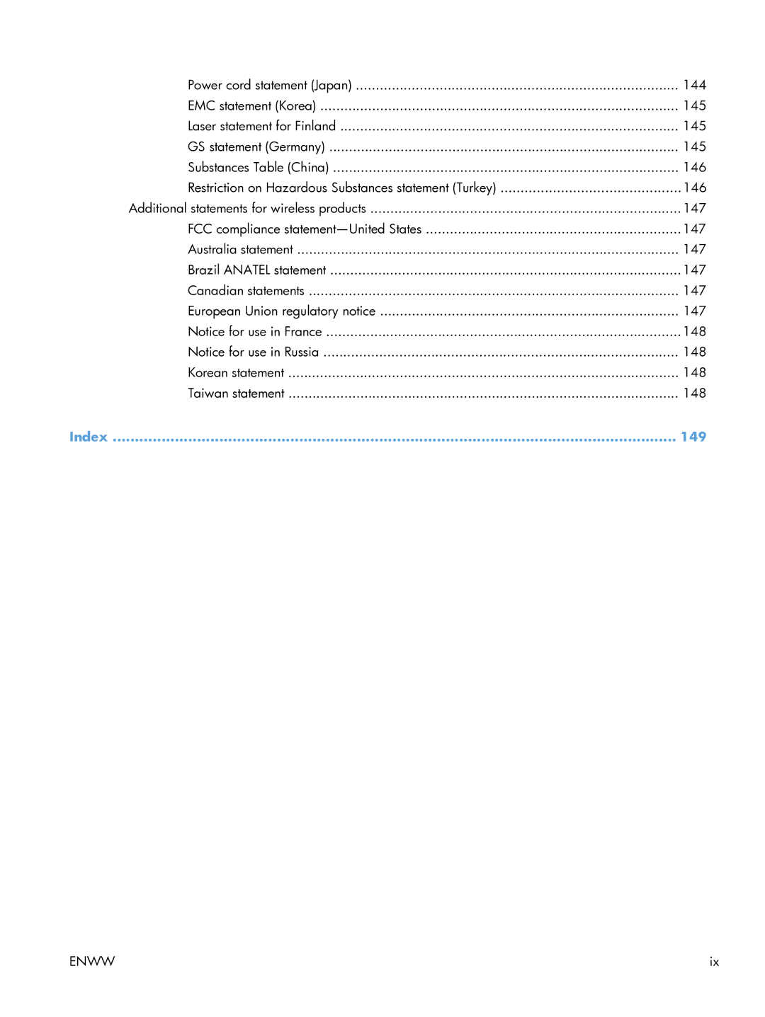 HP 100 CE866A manual Index 149 